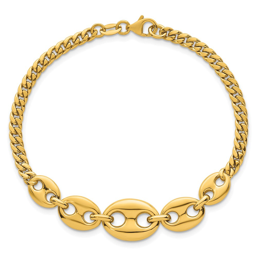 14k Polished Puffed Mariner and Curb Link 7inch Bracelet
