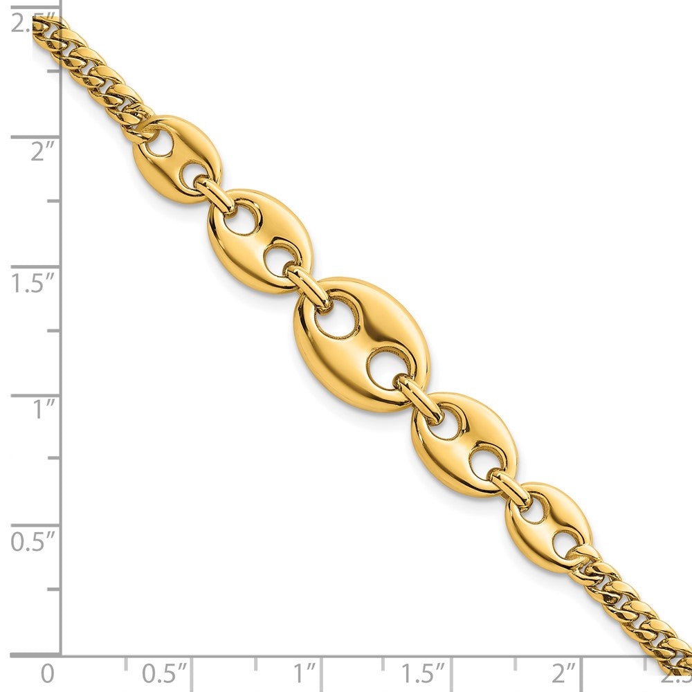 14k Polished Puffed Mariner and Curb Link 7inch Bracelet