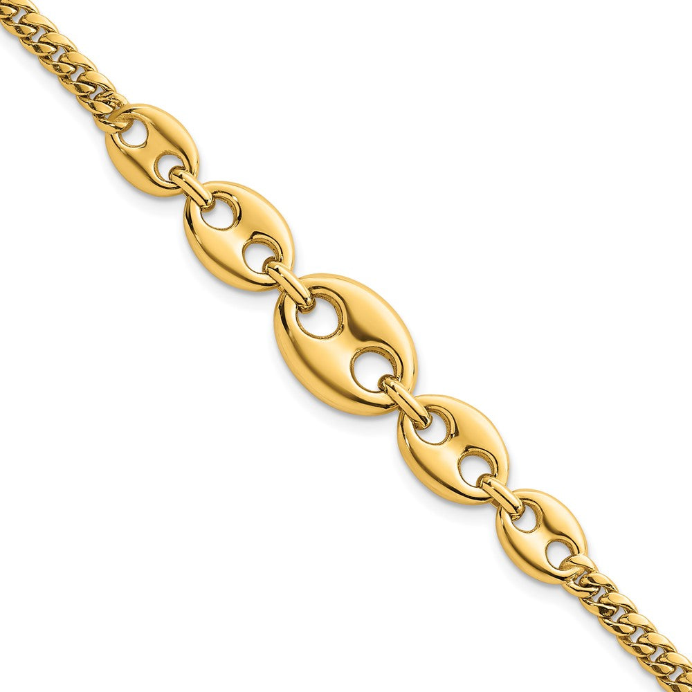 14k Polished Puffed Mariner and Curb Link 7inch Bracelet