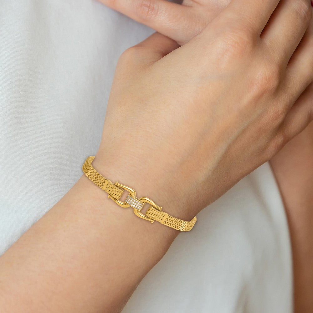 14k Polished Fancy Link w/ CZ 7.5in Bracelet