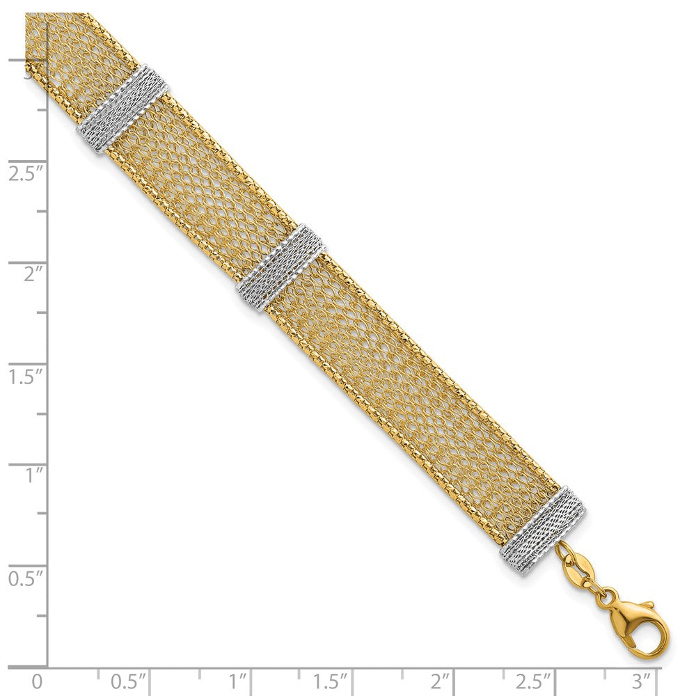 14k Two-tone Textured Mesh 6.75in with 1in ext Bracelet