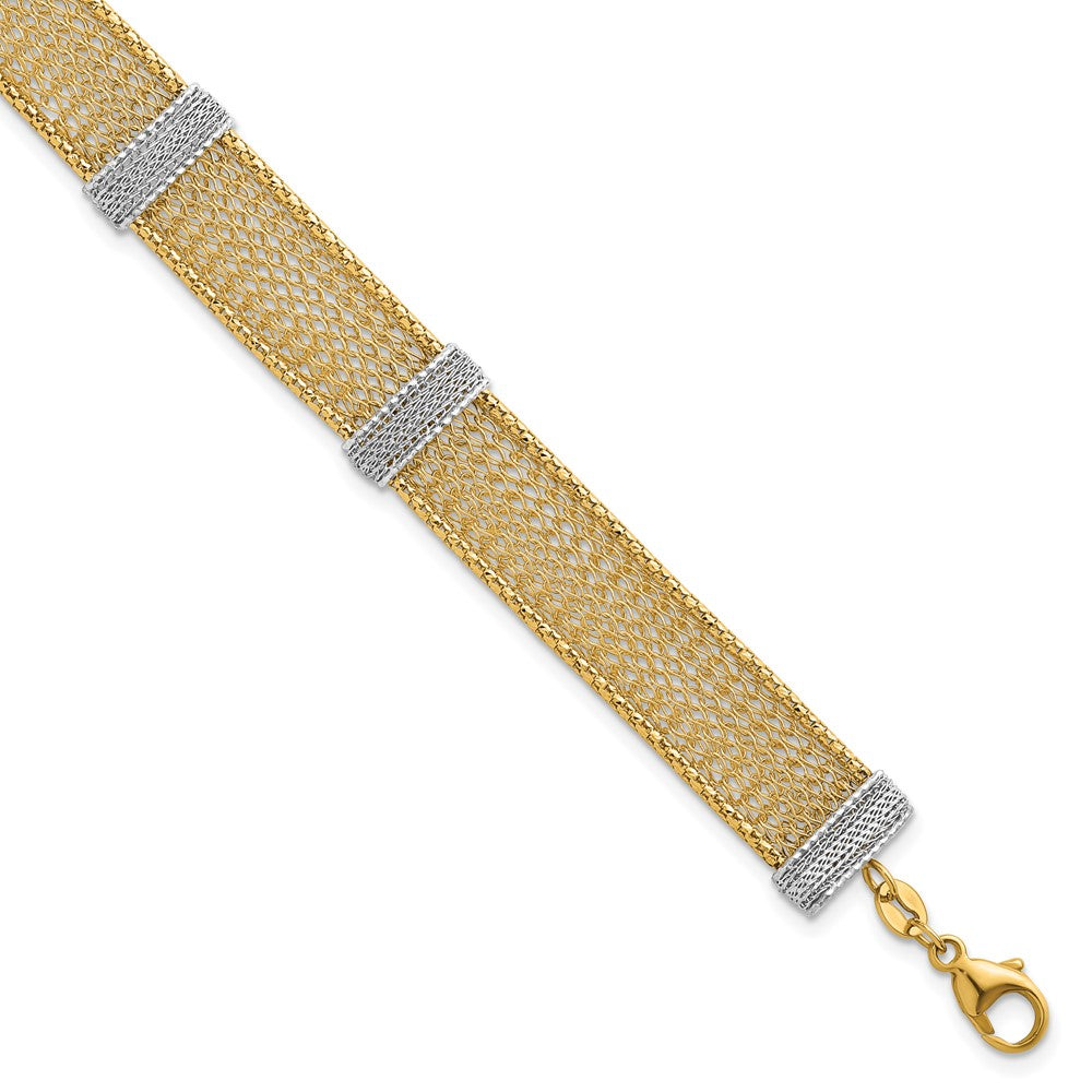 14k Two-tone Textured Mesh 6.75in with 1in ext Bracelet