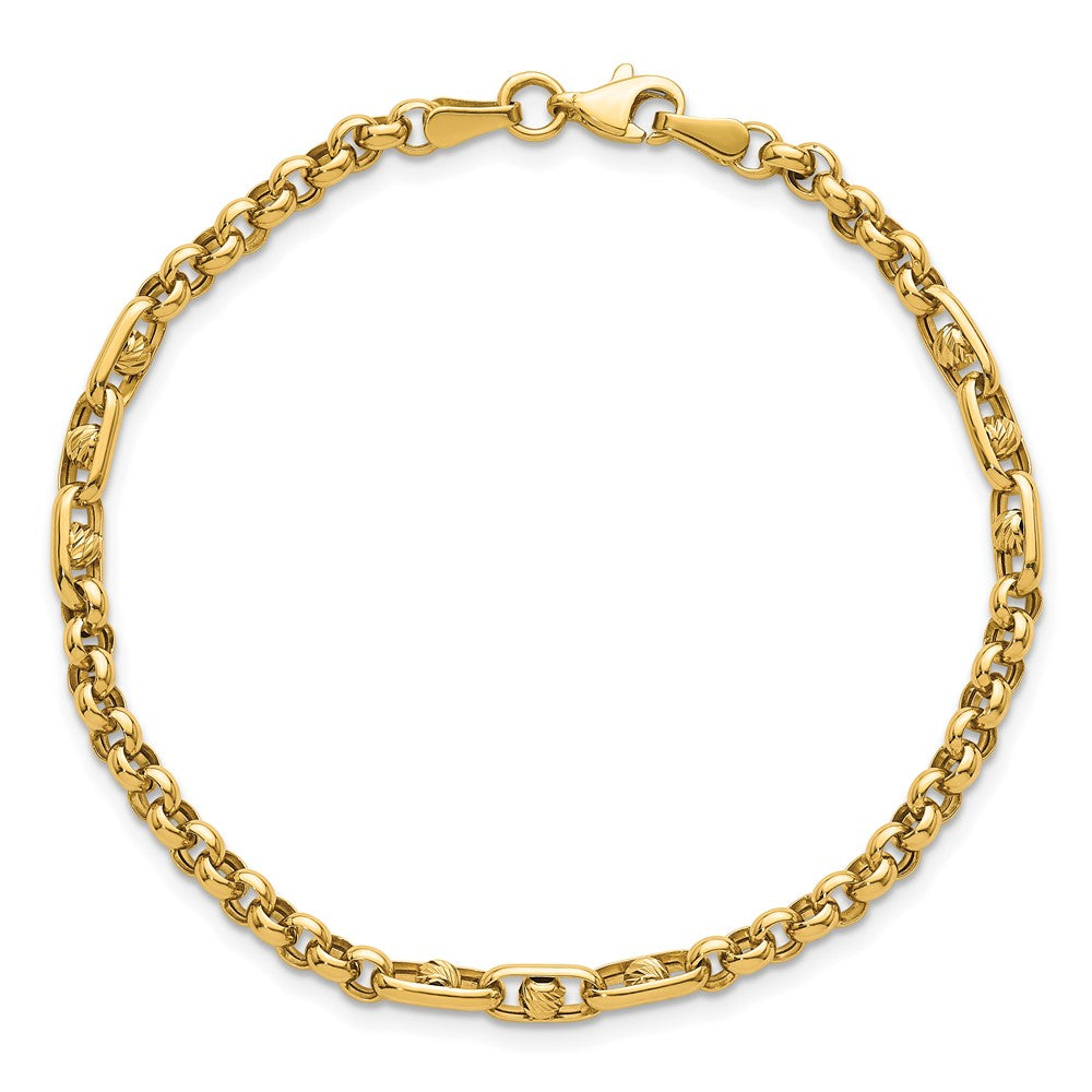 14k Polished & Diamond-cut 7.5in Fancy Link Bracelet