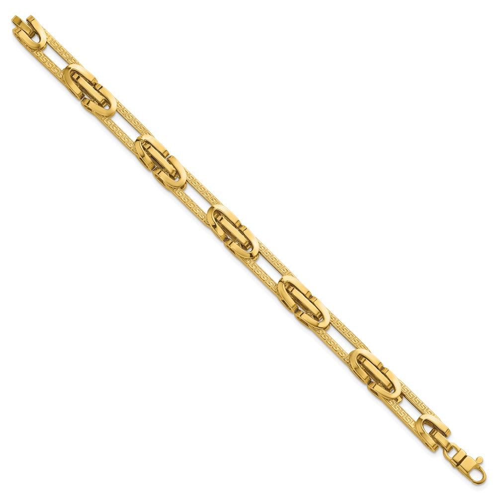 14k Polished & Textured Greek Key Design Oval Link 7.25 in Bracelet