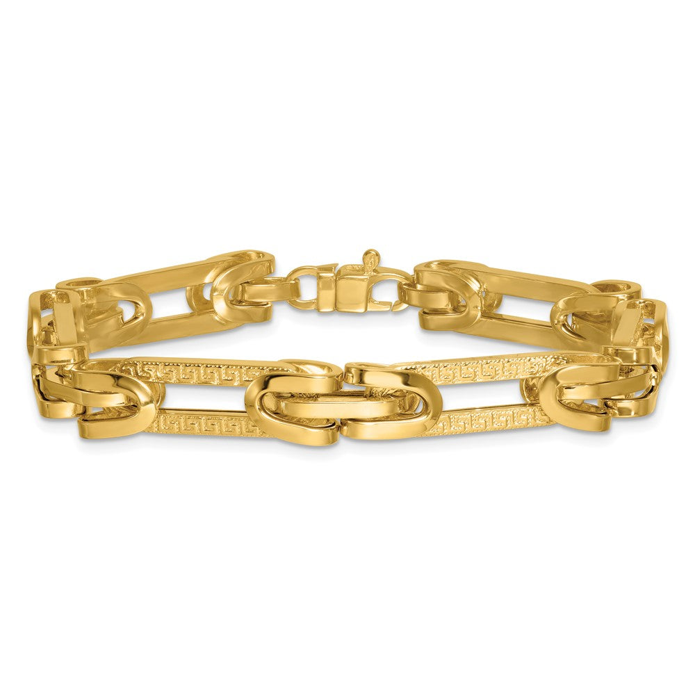 14k Polished & Textured Greek Key Design Oval Link 7.25 in Bracelet