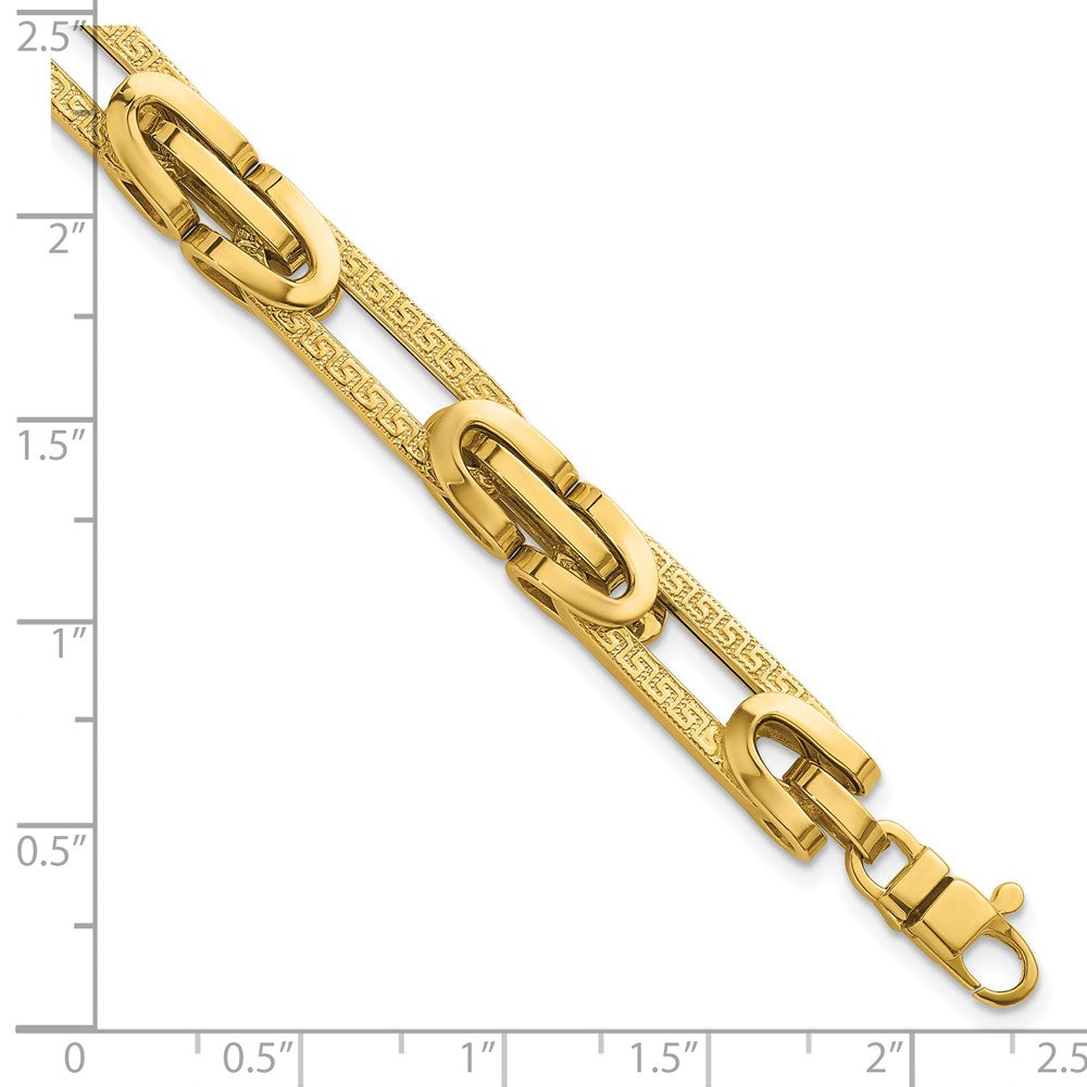 14k Polished & Textured Greek Key Design Oval Link 7.25 in Bracelet