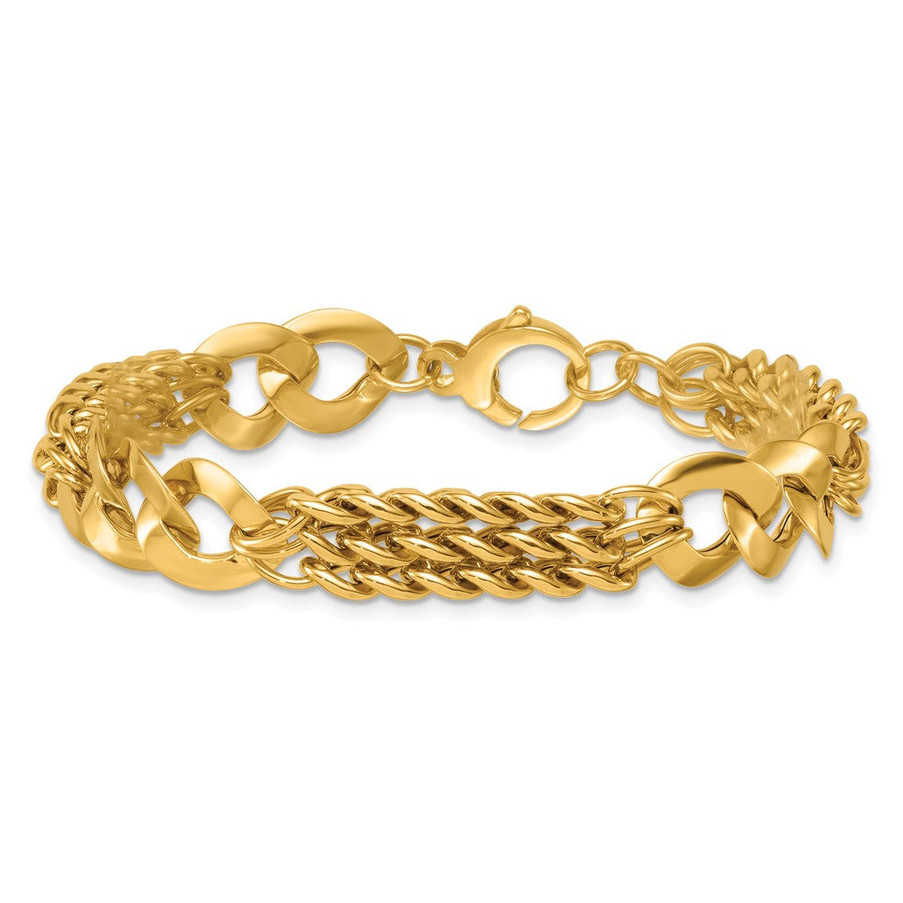 14k Polished Triple Strand Fancy Curb Link Bracelet