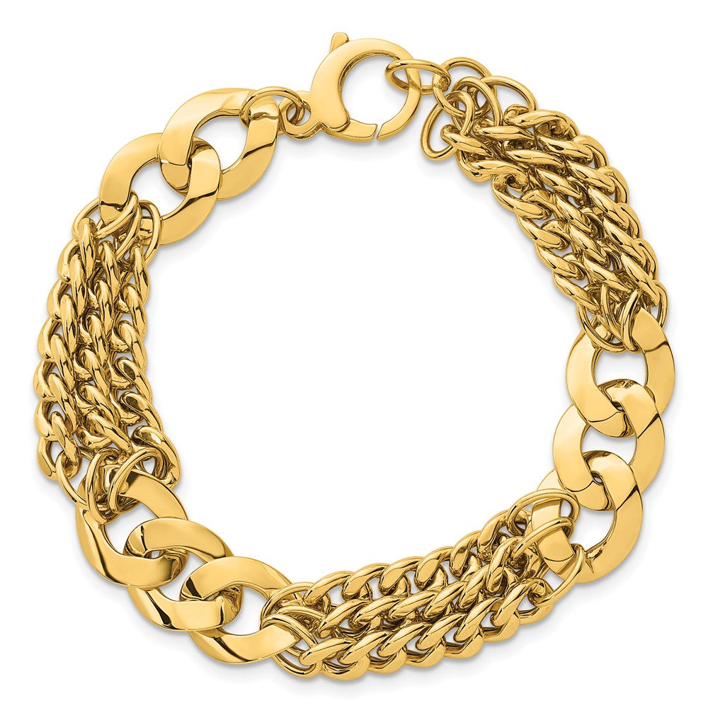 14k Polished Triple Strand Fancy Curb Link Bracelet