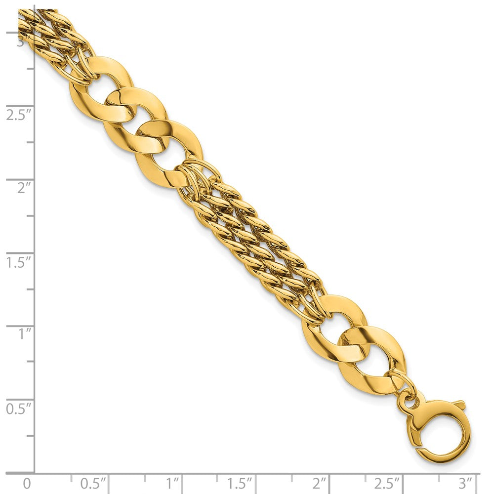 14k Polished Triple Strand Fancy Curb Link Bracelet