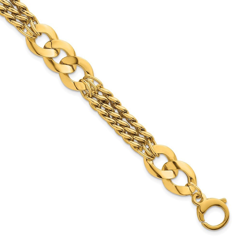 14k Polished Triple Strand Fancy Curb Link Bracelet