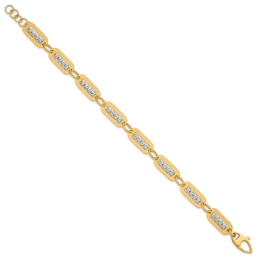 14K Two-Tone Polished Diamond-cut Bead 7.25 w/.5in ext. Bracelet