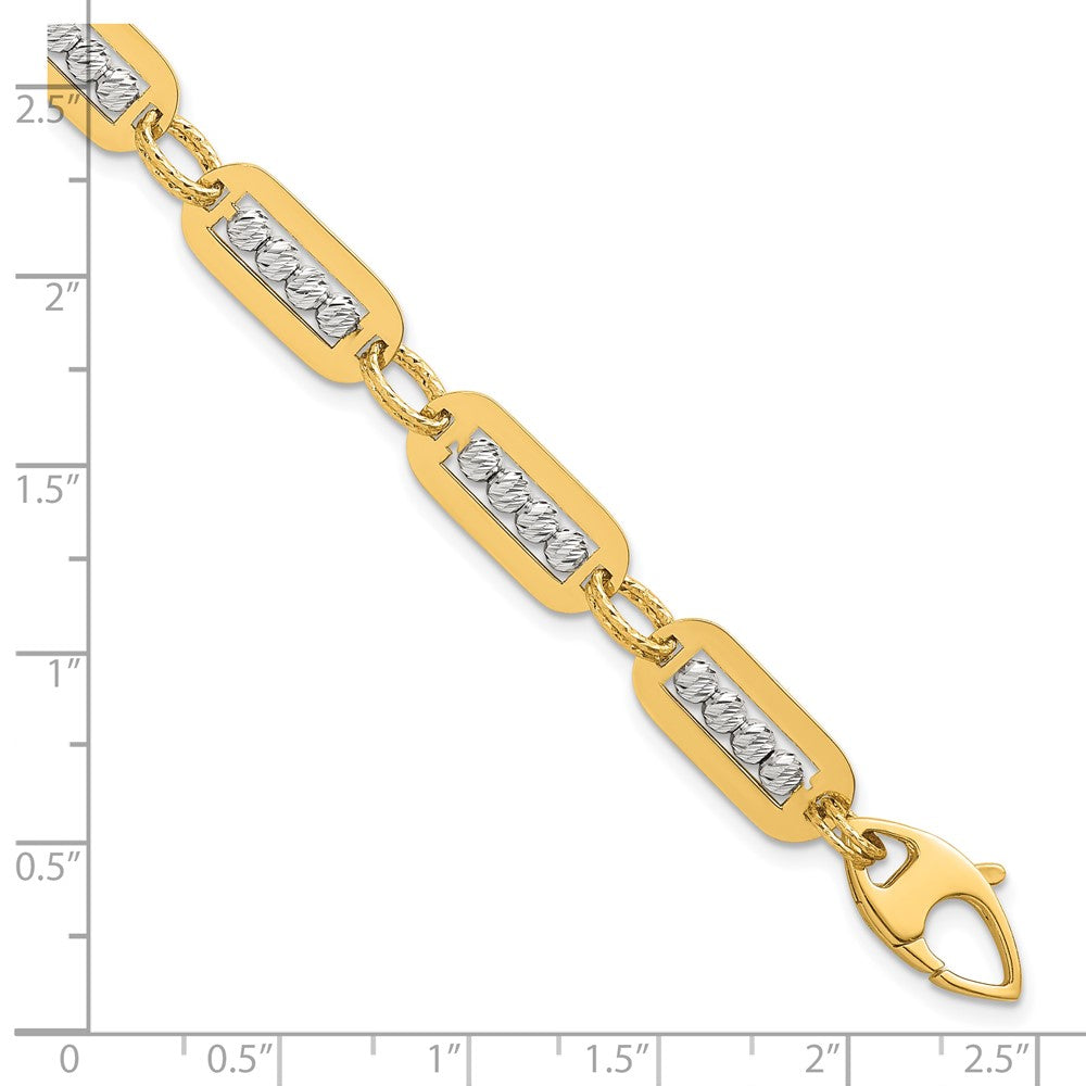 14K Two-Tone Polished Diamond-cut Bead 7.25 w/.5in ext. Bracelet
