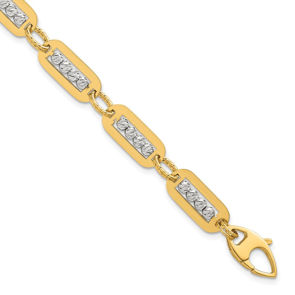 14K Two-Tone Polished Diamond-cut Bead 7.25 w/.5in ext. Bracelet