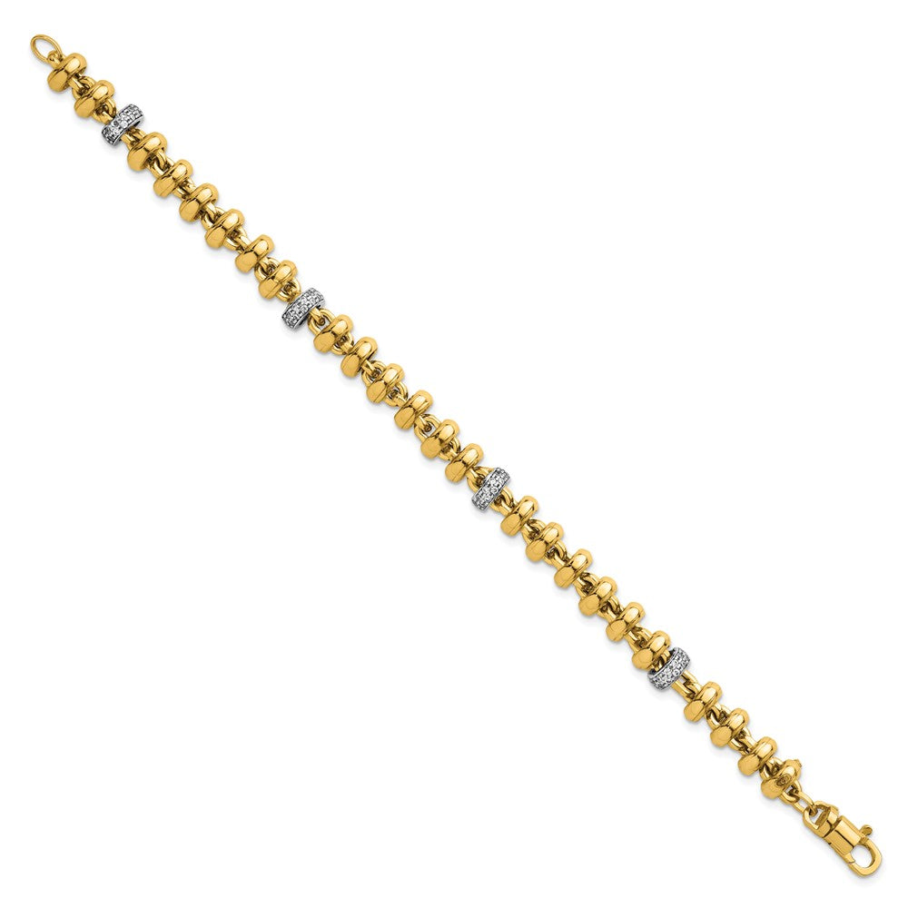 14k Two-tone Polished Fancy Link CZ 7.5in Bracelet