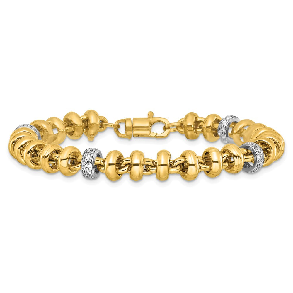 14k Two-tone Polished Fancy Link CZ 7.5in Bracelet