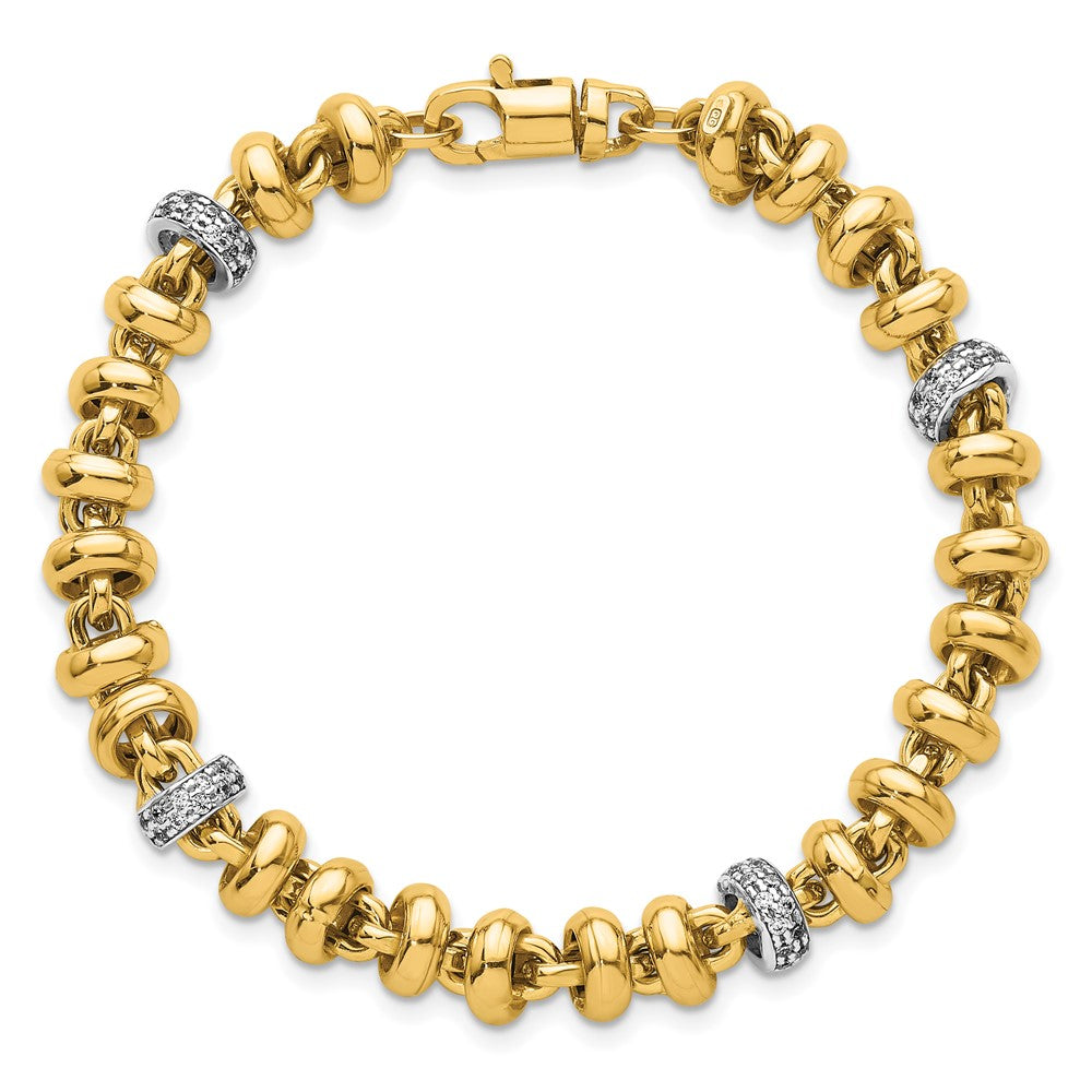 14k Two-tone Polished Fancy Link CZ 7.5in Bracelet