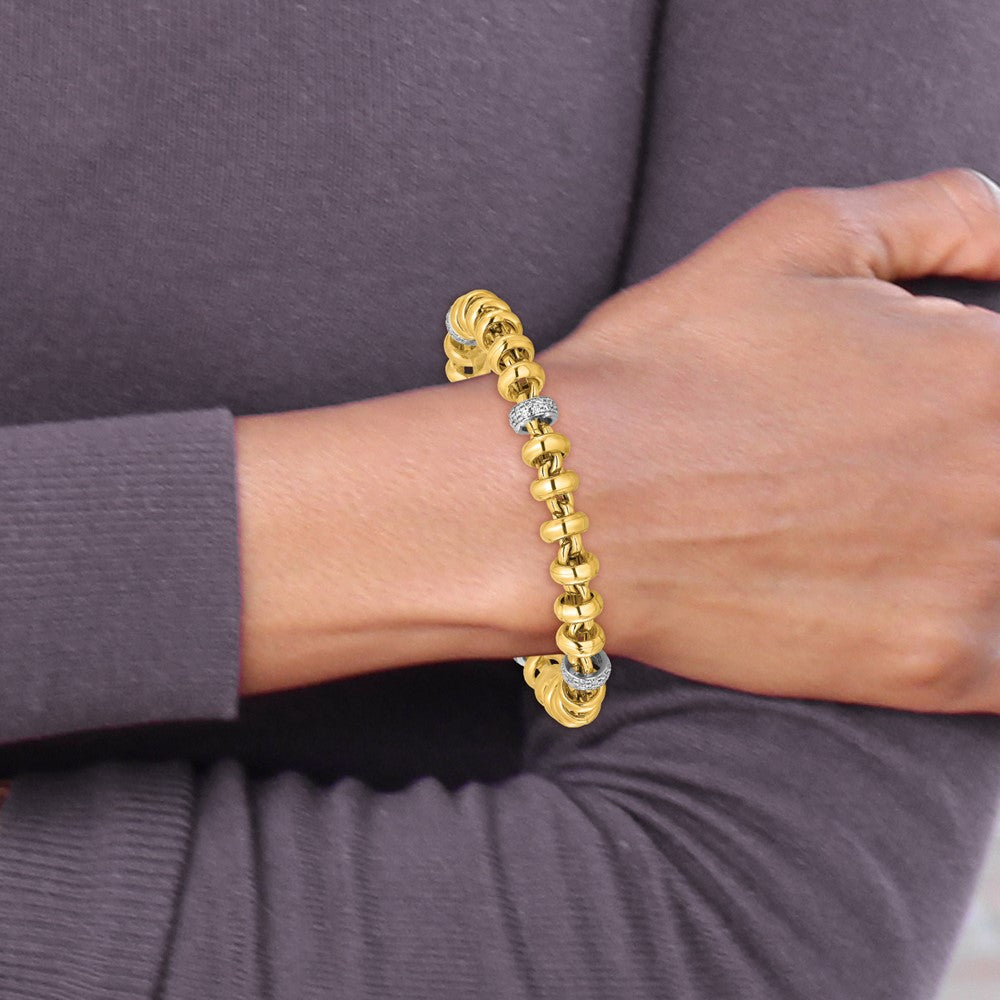 14k Two-tone Polished Fancy Link CZ 7.5in Bracelet