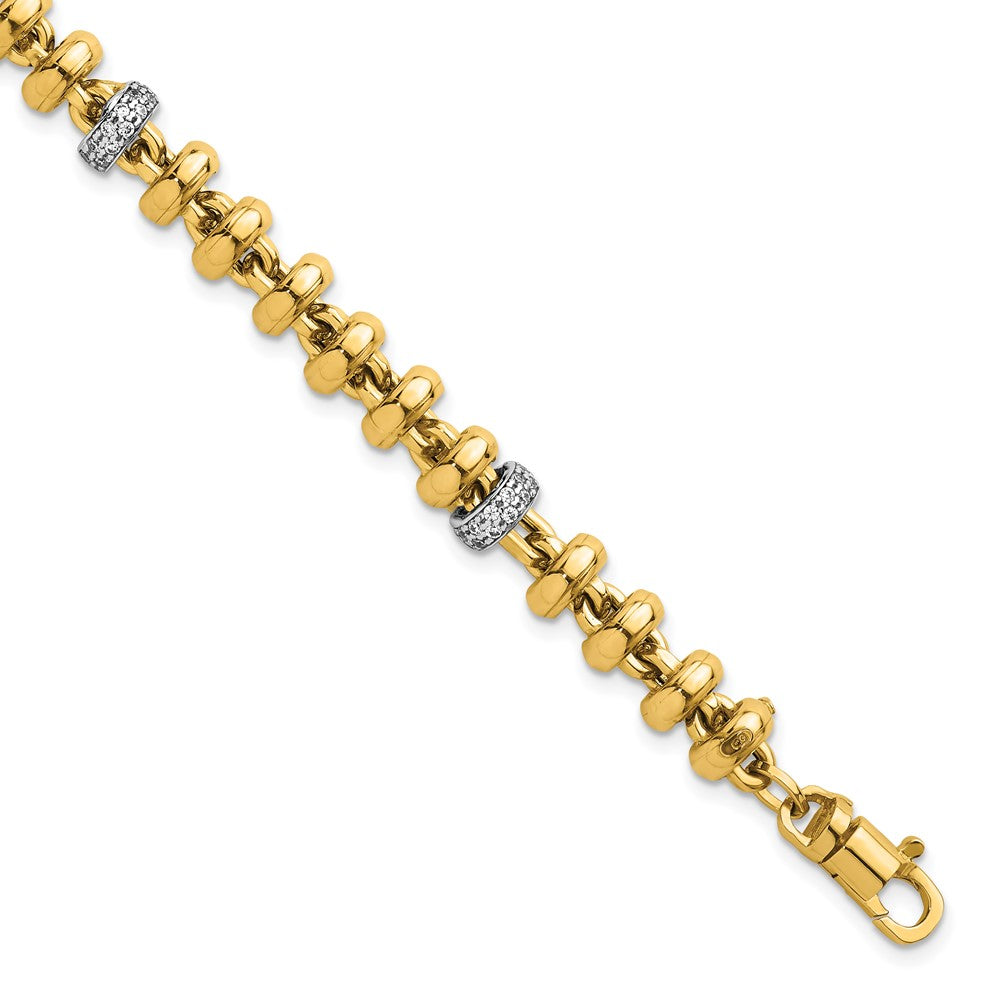 14k Two-tone Polished Fancy Link CZ 7.5in Bracelet