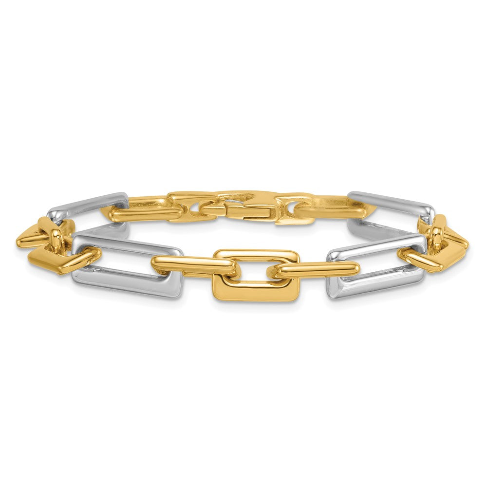 14k Two Tone Polished Fancy Square And Rectangle 8mm Bracelet