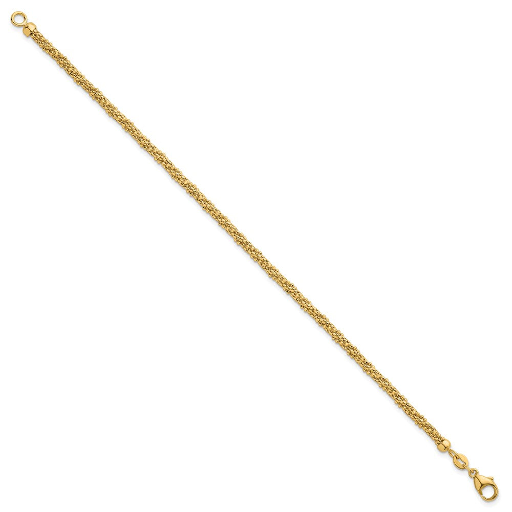 14k Textured Twisted Fancy Beaded 3mm Bracelet