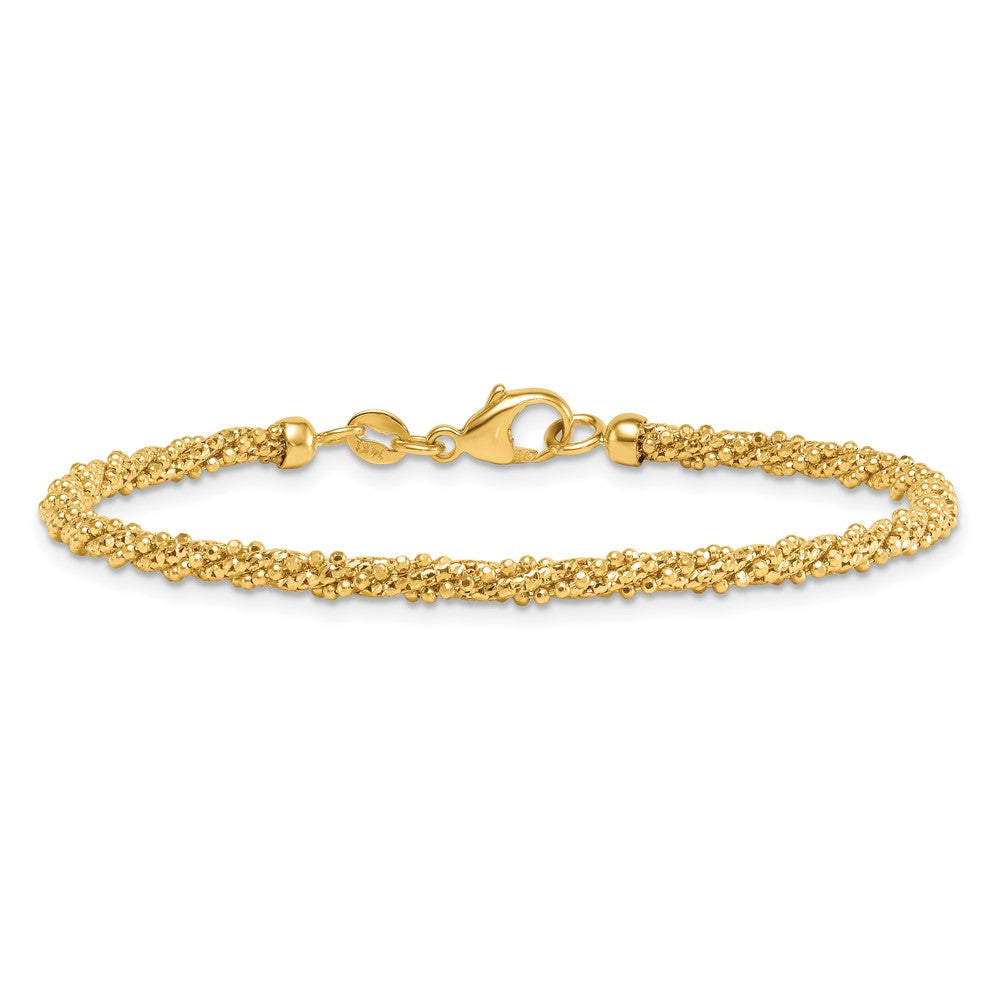 14k Textured Twisted Fancy Beaded 3mm Bracelet