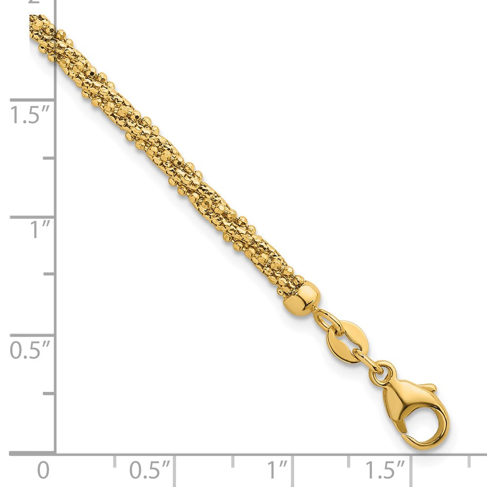 14k Textured Twisted Fancy Beaded 3mm Bracelet