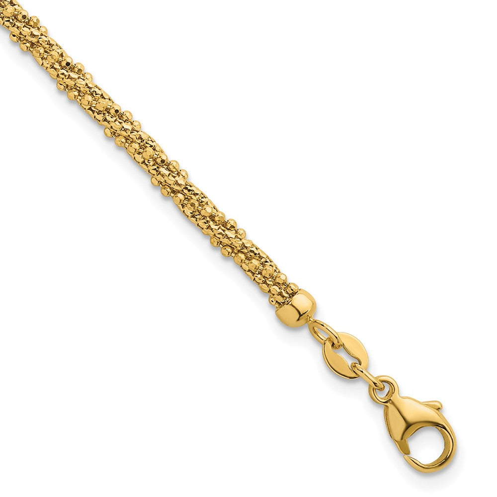 14k Textured Twisted Fancy Beaded 3mm Bracelet