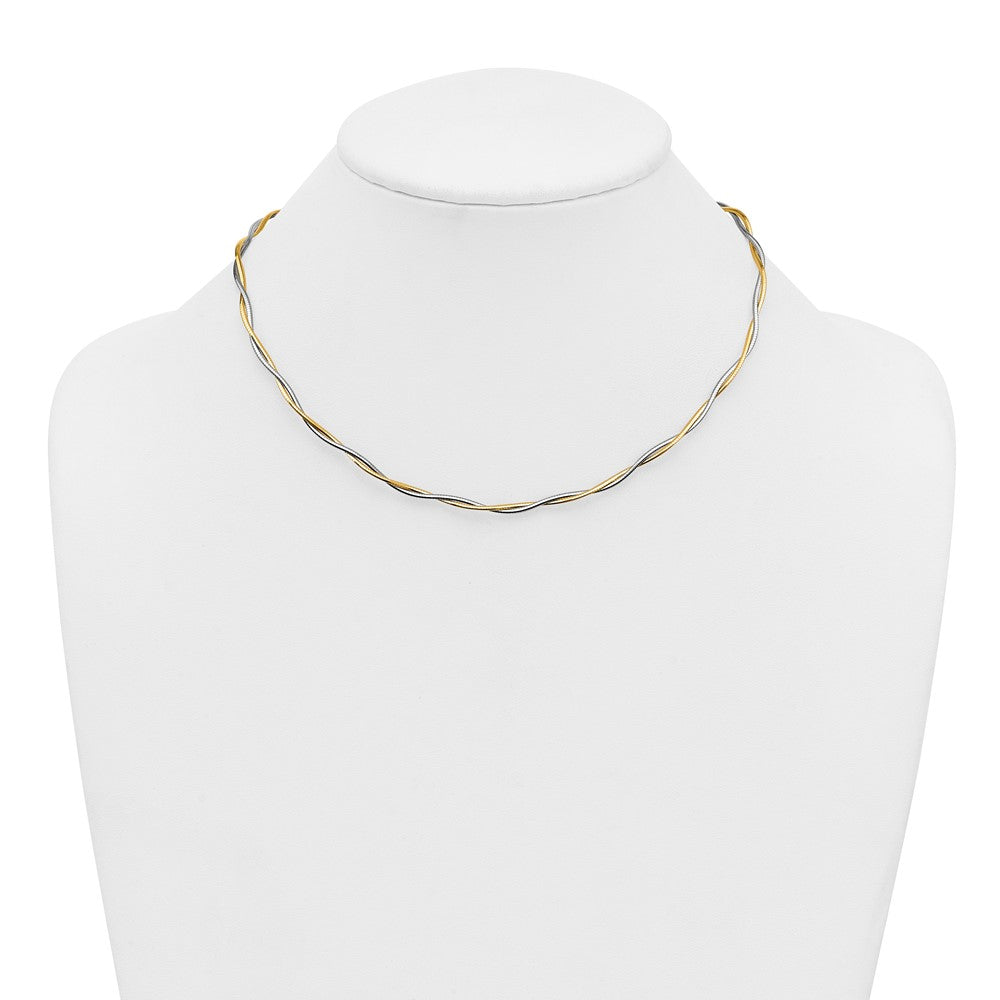 14k Two-tone Polished Twisted Omega Bracelet