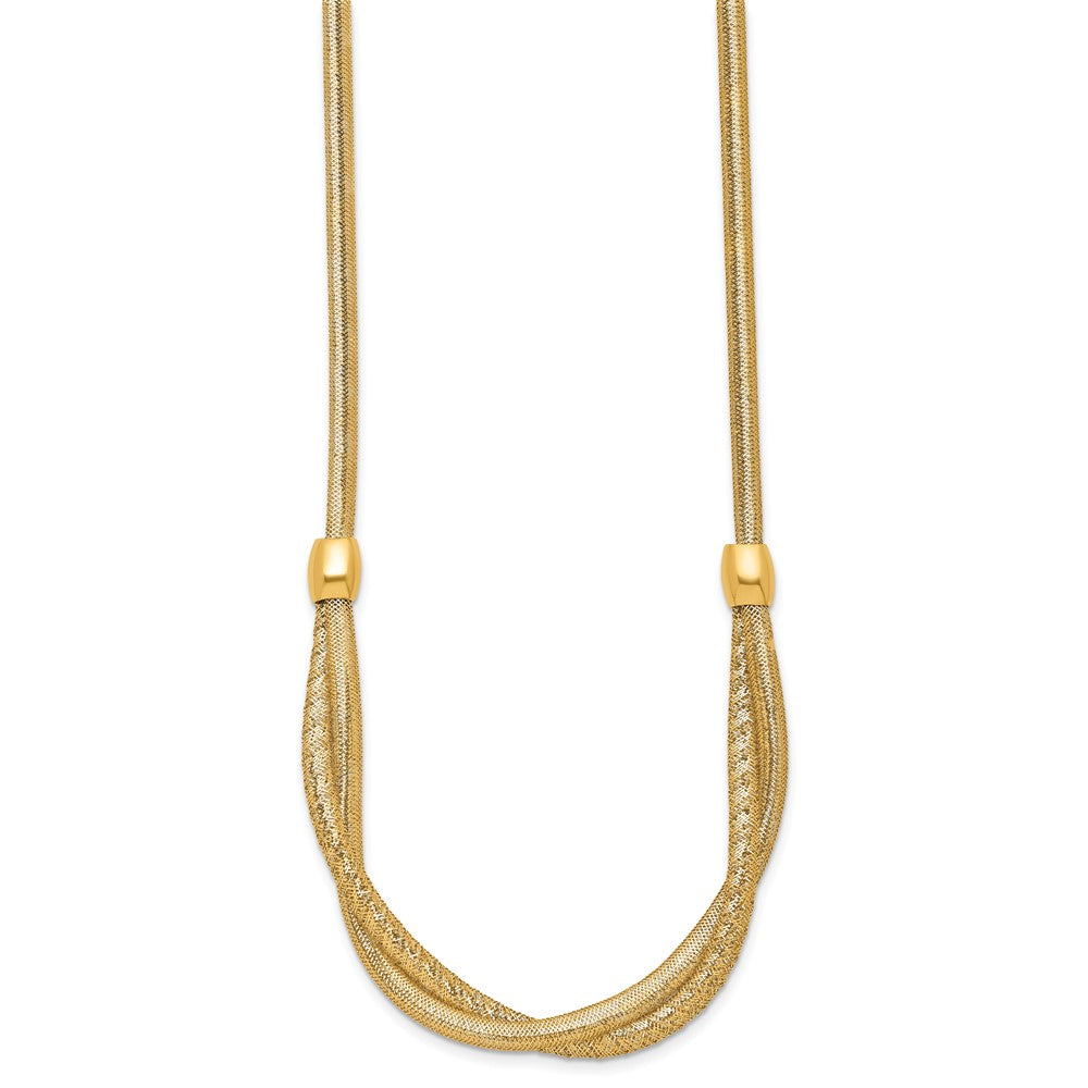 14k Polished 18in Twisted with Beads Flexible Mesh Necklace