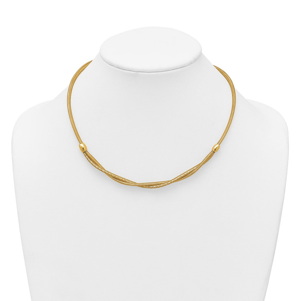 14k Polished 18in Twisted with Beads Flexible Mesh Necklace