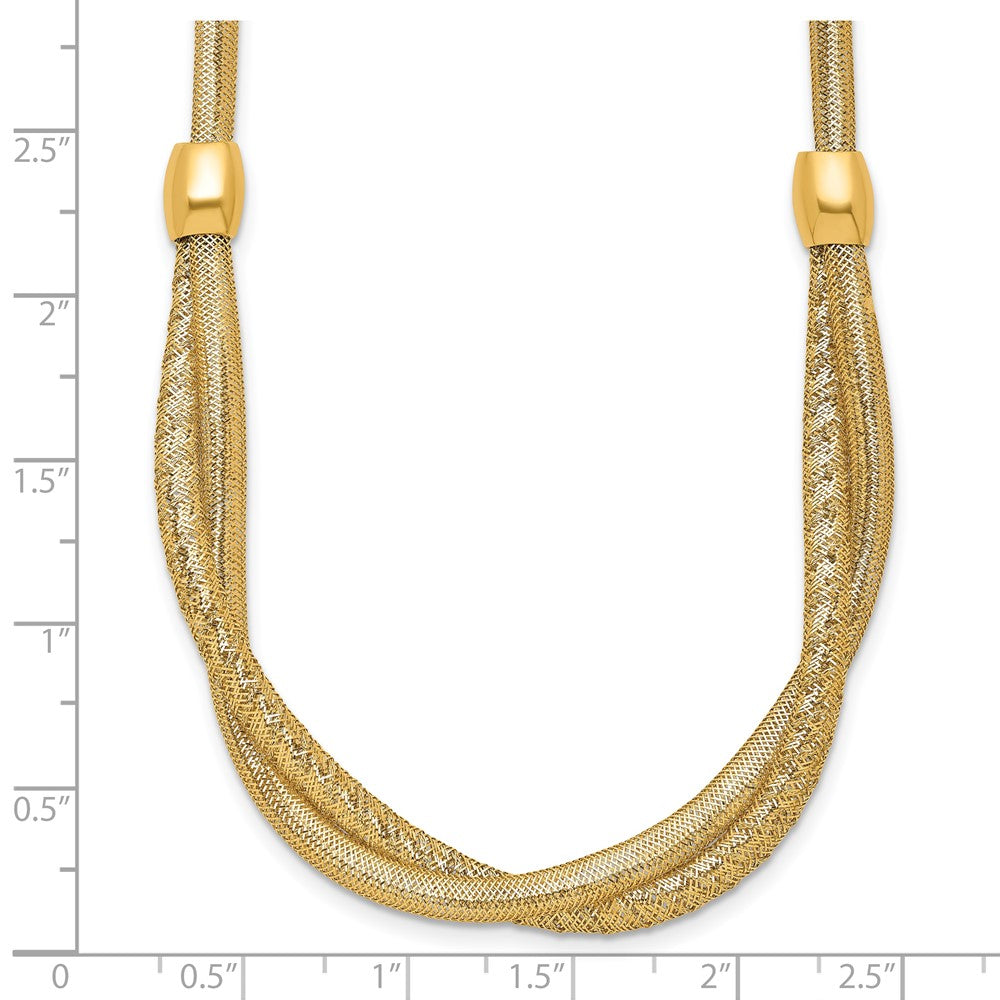 14k Polished 18in Twisted with Beads Flexible Mesh Necklace