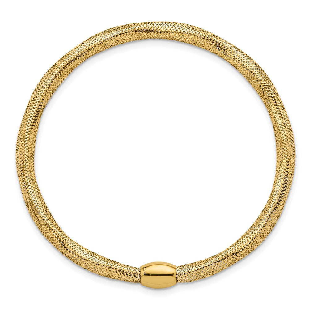 14k Polished Flexible Mesh with Bead Slip-on Stretch Bracelet