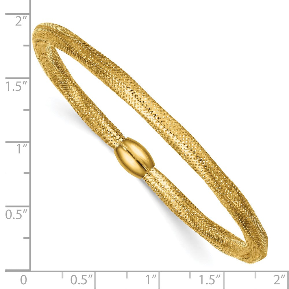 14k Polished Flexible Mesh with Bead Slip-on Stretch Bracelet