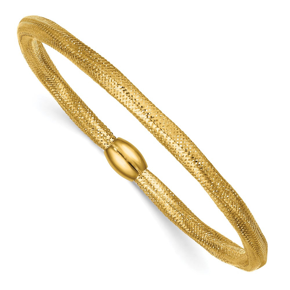 14k Polished Flexible Mesh with Bead Slip-on Stretch Bracelet