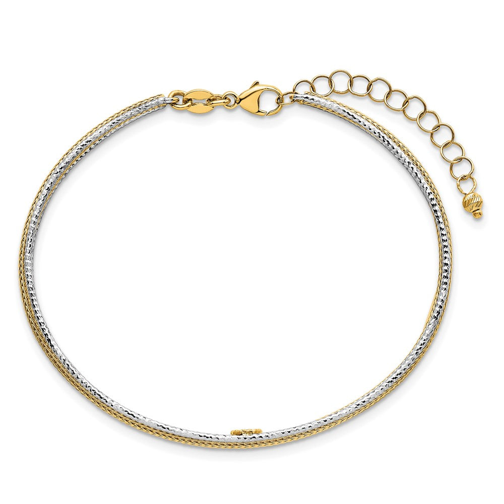 14k Two-Tone Textured Woven Flexible w/ ext Bangle Bracelet