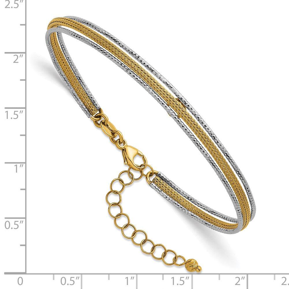 14k Two-Tone Textured Woven Flexible w/ ext Bangle Bracelet