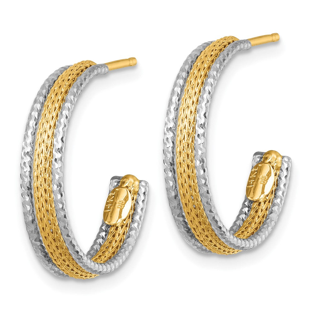 14k Two-Tone Textured Woven 4mm J-Hoop Post Earrings