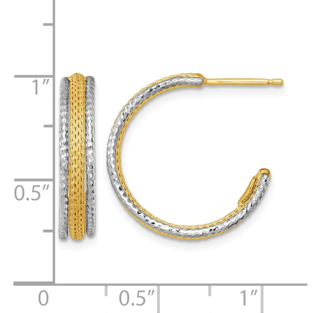 14k Two-Tone Textured Woven 4mm J-Hoop Post Earrings