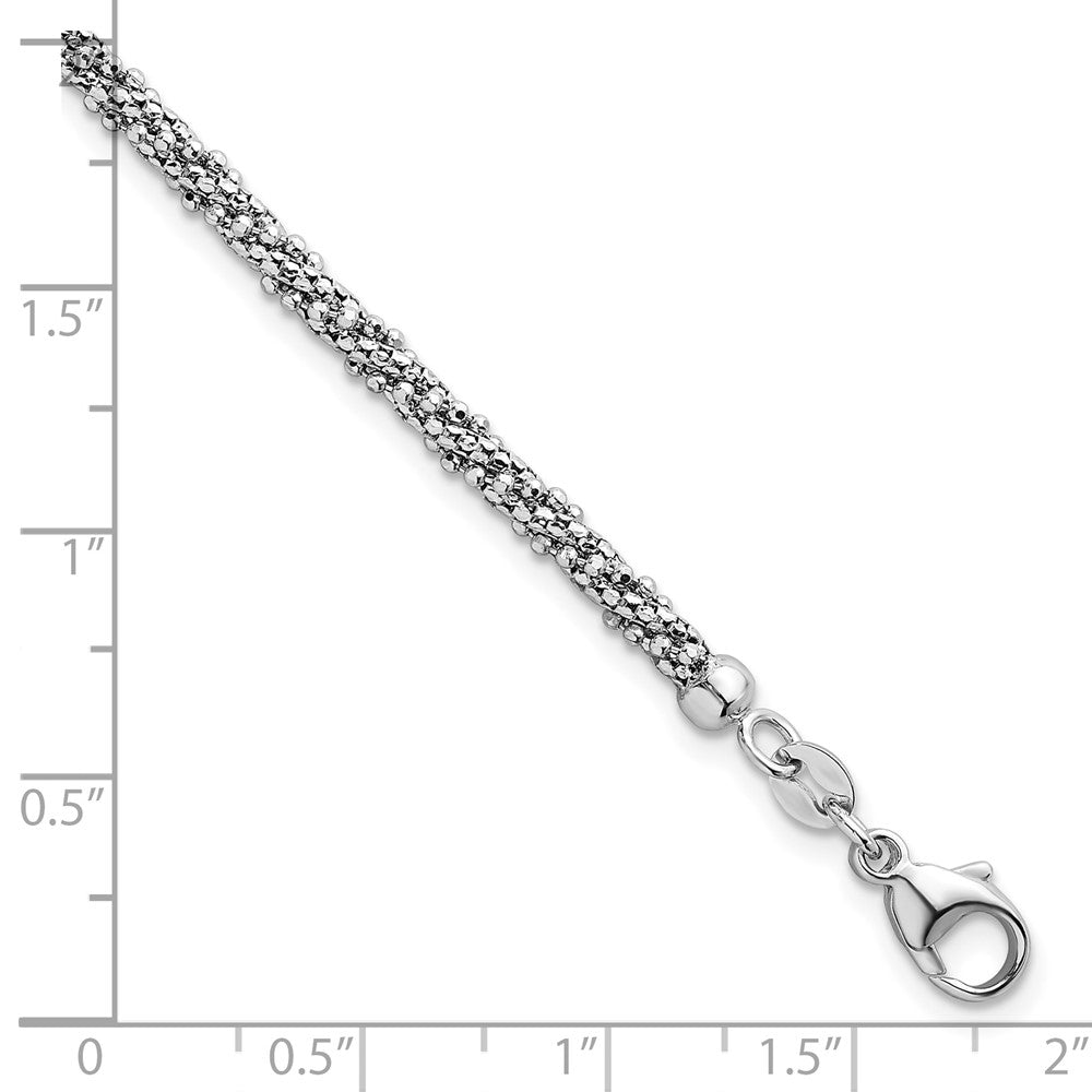 14k White Textured Twisted Fancy Bead 3mm Bracelet