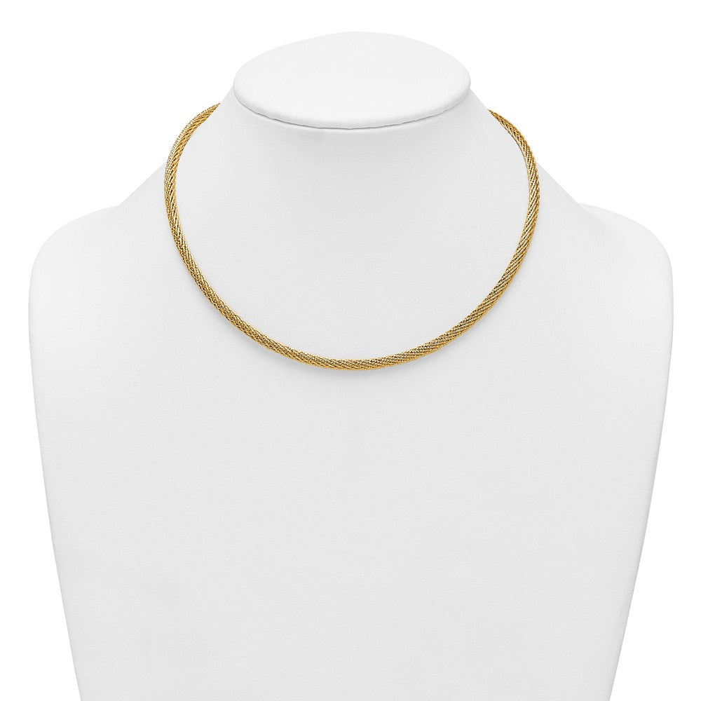 14k Polished and D/C Round Woven Wire Bracelet