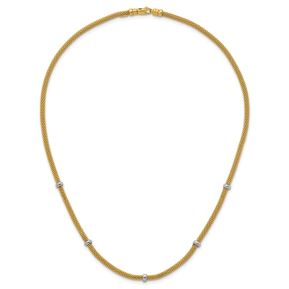 14k Two-tone Polished Fancy Mesh With Bead Necklace