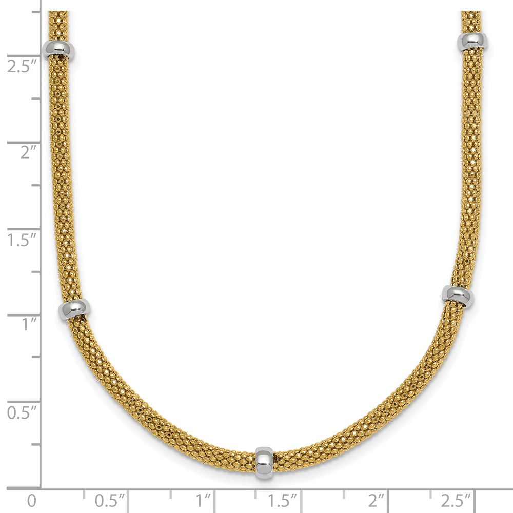 14k Two-tone Polished Fancy Mesh With Bead Necklace