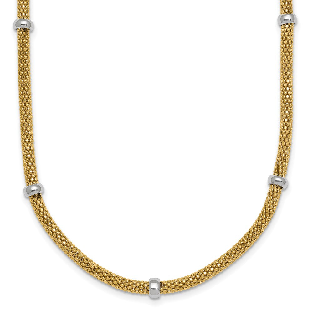 14k Two-tone Polished Fancy Mesh With Bead Necklace