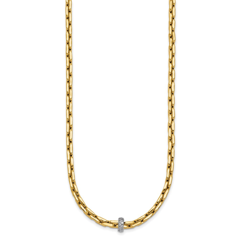 14k Two-tone Polished Fancy Link w/CZ Bead Necklace