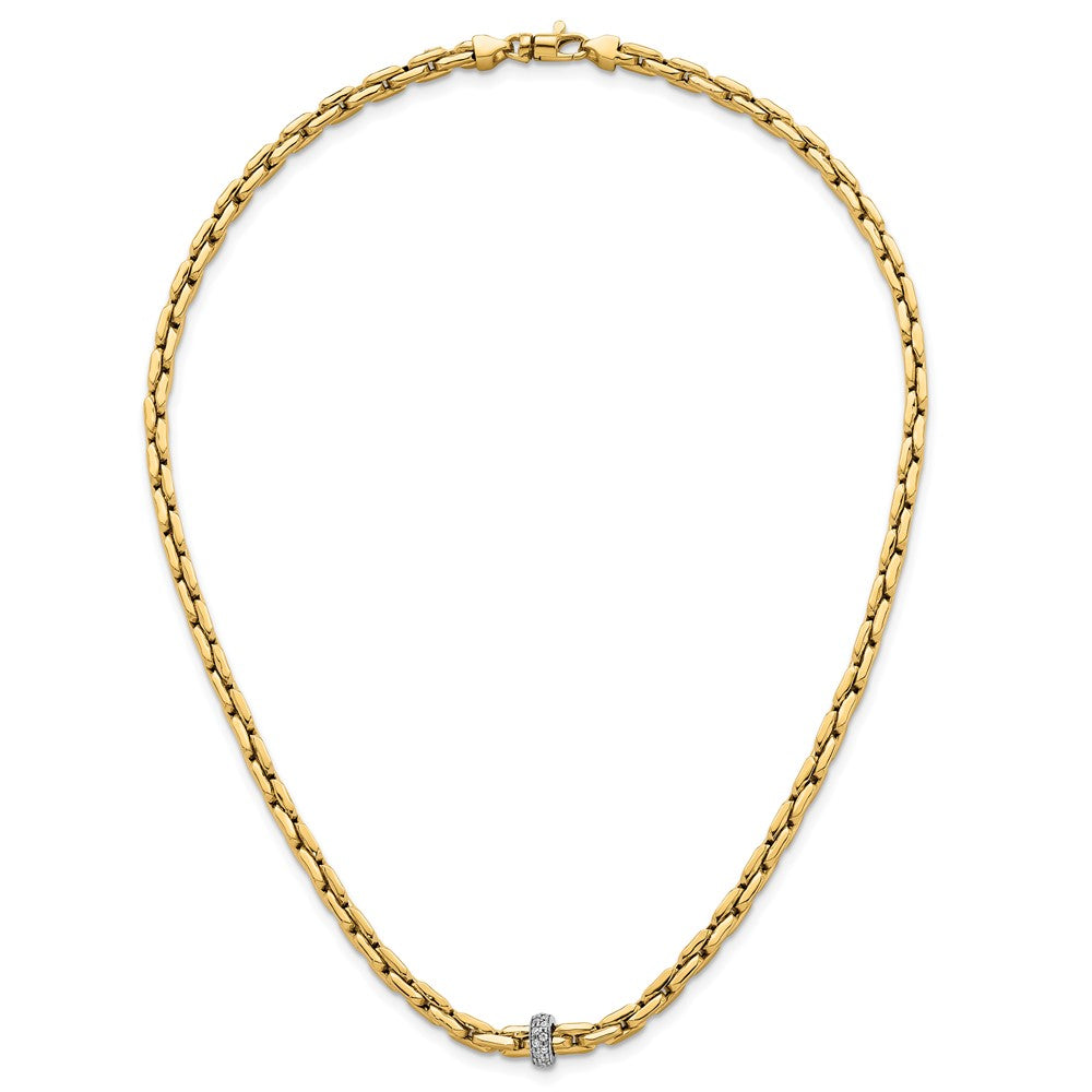 14k Two-tone Polished Fancy Link w/CZ Bead Necklace