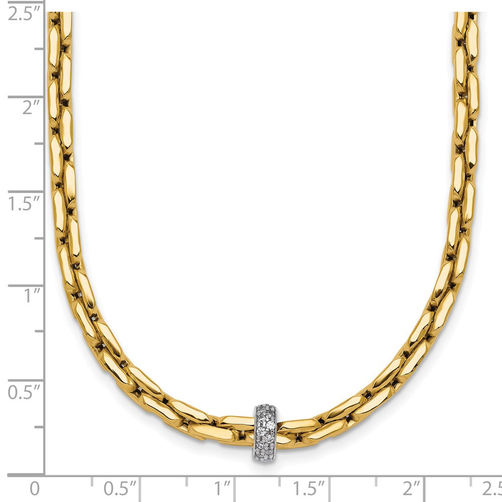 14k Two-tone Polished Fancy Link w/CZ Bead Necklace