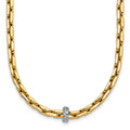14k Two-tone Polished Fancy Link w/CZ Bead Necklace