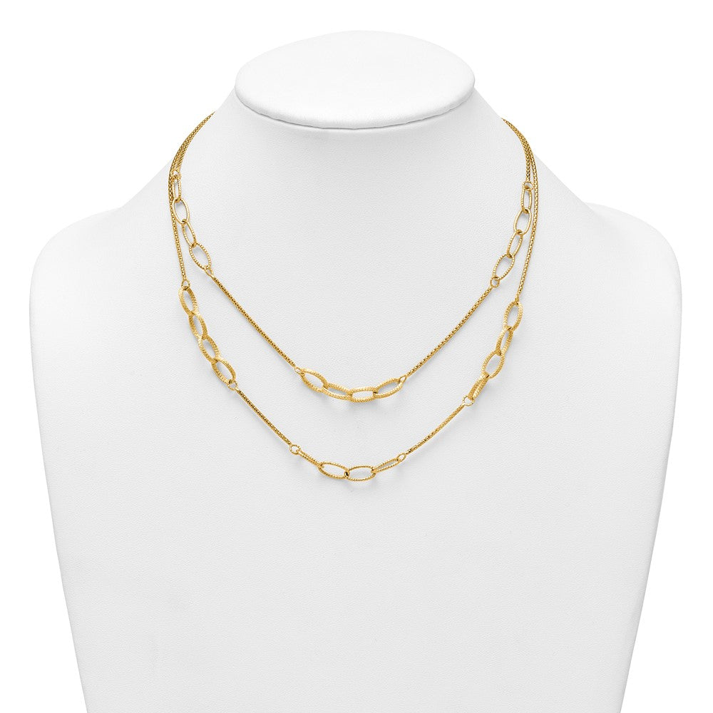 14K Polished and Textured Woven 2 Strand Necklace