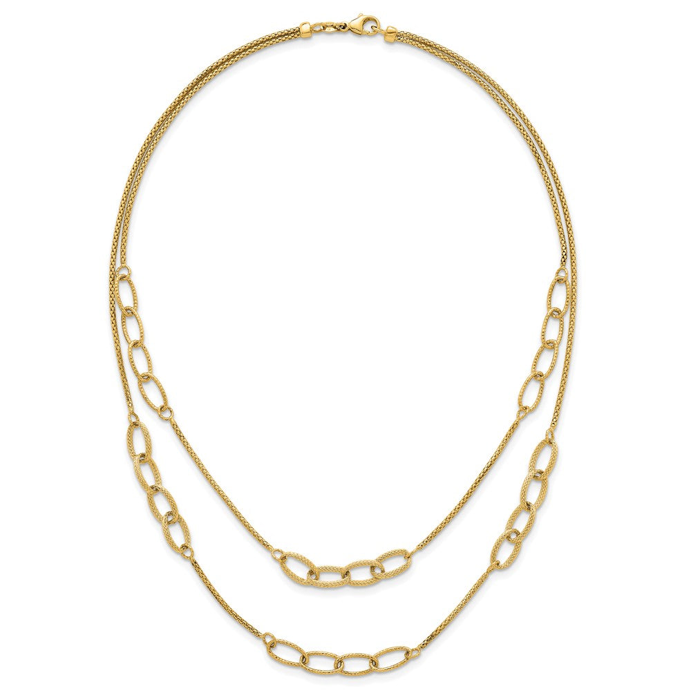 14K Polished and Textured Woven 2 Strand Necklace