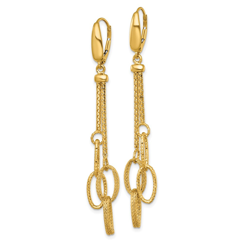 14K Polished and Textured Woven Dangle Leverback Earrings